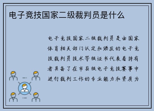 电子竞技国家二级裁判员是什么